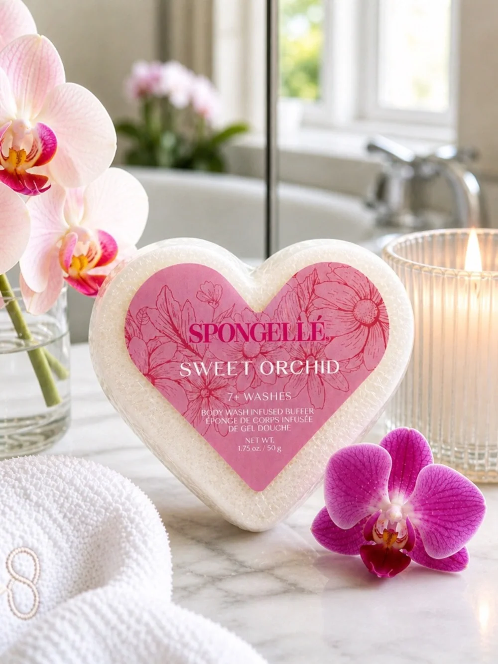 SPONGELLE Body Wash Buffer Bath Sponge Gift Heart Sweet Orchid Multi Use NWT